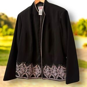 R&K Black Blazer Women’s 20W Embroidered Pink Trim Plus‎ Size Career Jacket